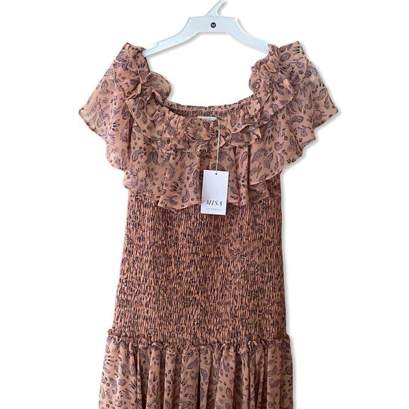 MISA Los Angeles Giada Dress in Rose Paisley smocked midi chiffon New M $491 - Picture 6 of 14